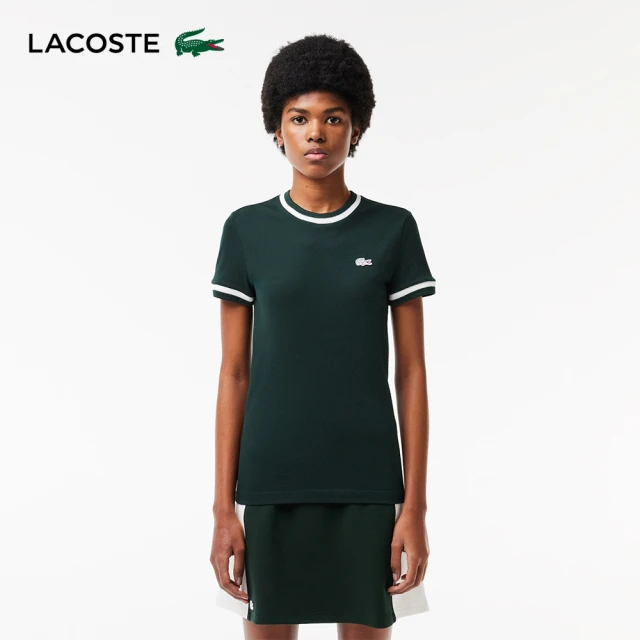 LACOSTE 母親節首選女裝-法國製造撞色滾邊合身短袖T恤(綠色)
