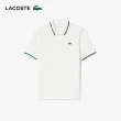 【LACOSTE】女裝-撞色條紋領網眼布短袖運動Polo衫(白色)