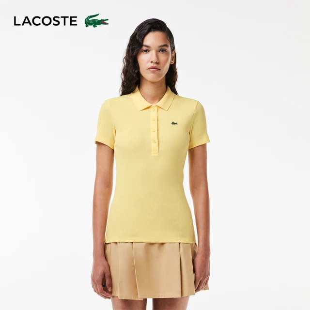 LACOSTE 母親節首選女裝-L.12.D 修身羅紋棉質短袖Polo衫(黃色)