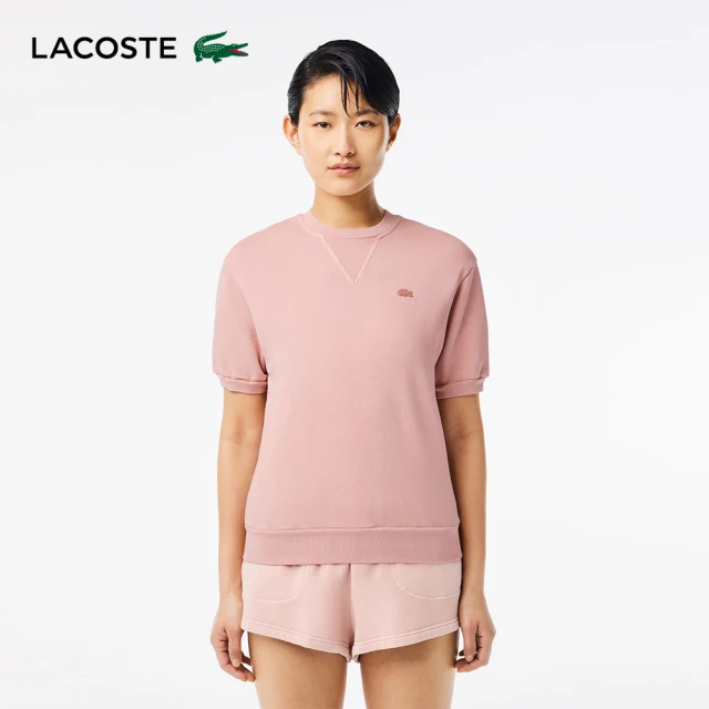 LACOSTE 母親節首選女裝-天然染色棉質抓絨短袖T恤(粉紅色)