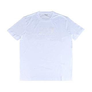 【EMPORIO ARMANI】Emporio armani經典橡膠白字LOGO純棉短袖T恤(男款/白)