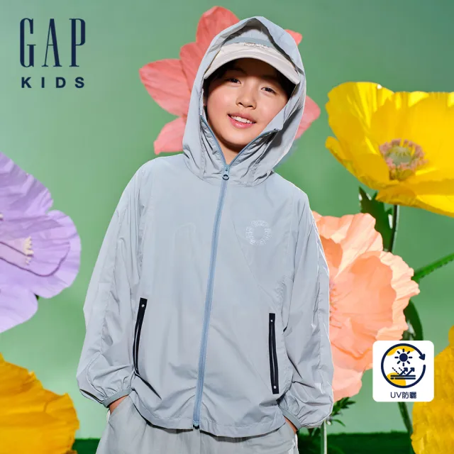 【GAP】男童裝 Logo防曬印花連帽外套-綠色(890512)