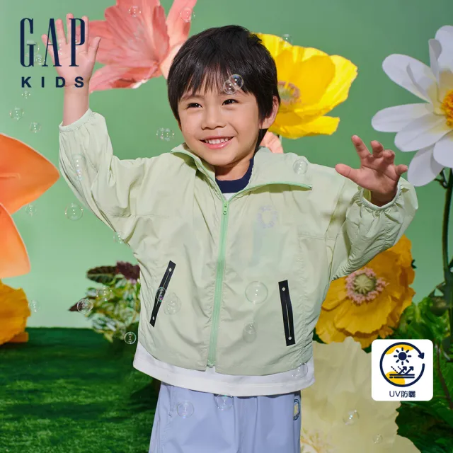 【GAP】男幼童裝 Logo防曬印花連帽外套-綠色(890297)