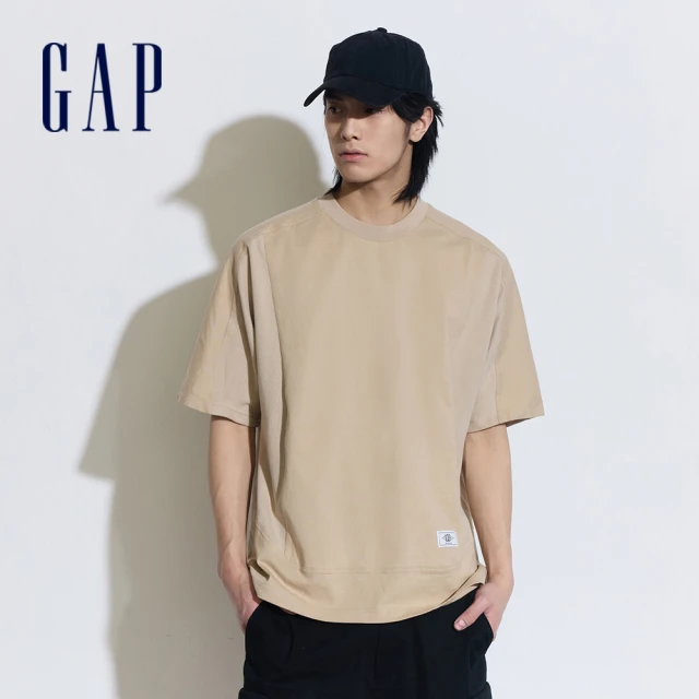 GAPGAP 男裝 圓領短袖T恤 厚磅密織水洗棉系列-卡其色(877416)