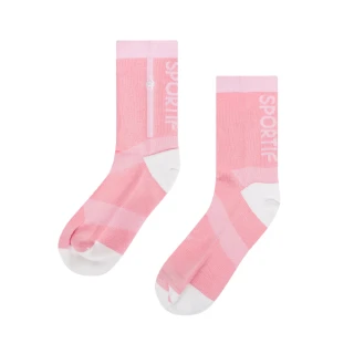 【LE COQ SPORTIF 公雞】高爾夫系列 女款粉色3D螺旋抗菌防臭運動中筒襪 QLT0J000