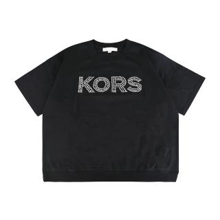 【Michael Kors】MK Michael Kors 幾何水鑽LOGO設計純棉短袖T恤(女款/黑)