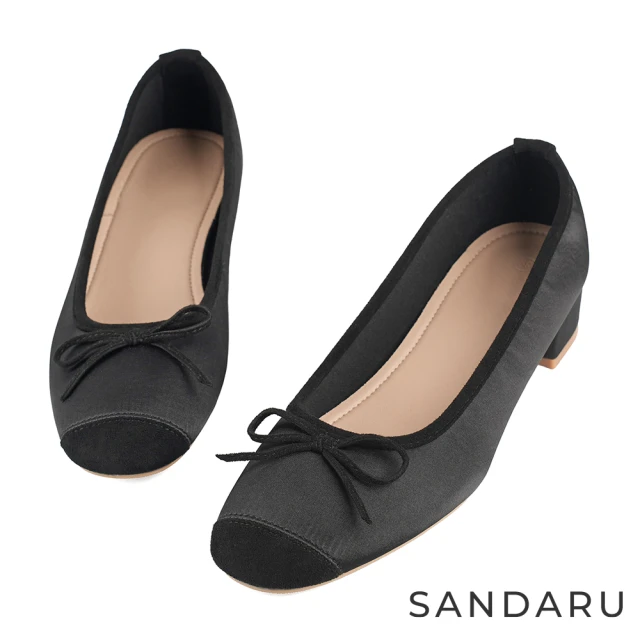 SANDARU 山打努 瑪莉珍 尖頭踝扣單鑽吊飾中跟鞋(黑)