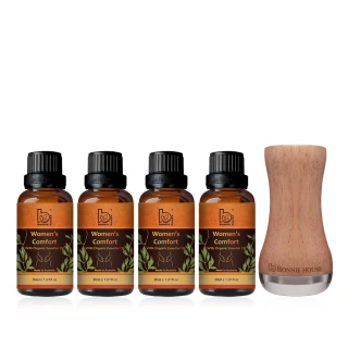 【Bonnie House 植享家】暖心呵護限定組(柔情女人複方精油30ml*4+手持鍺石按摩儀)