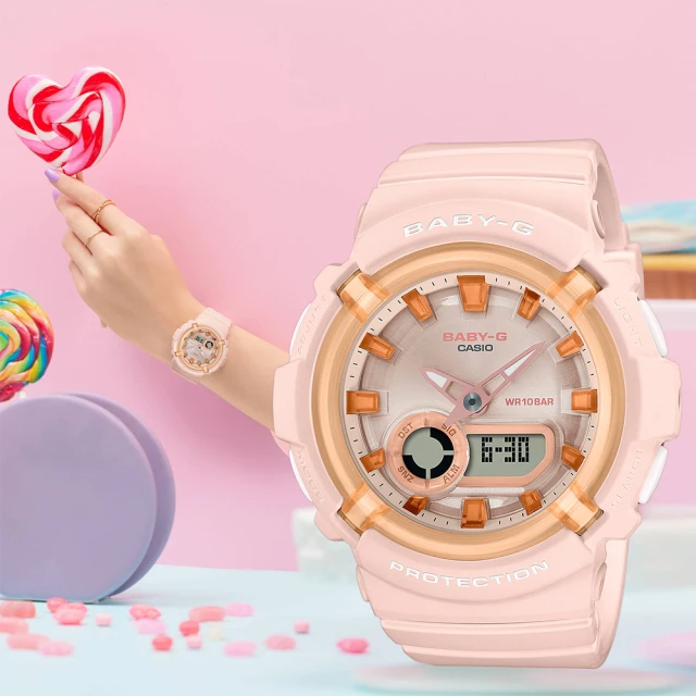 CASIO 卡西歐 BABY-G 水蜜桃糖果雙顯手錶(BGA