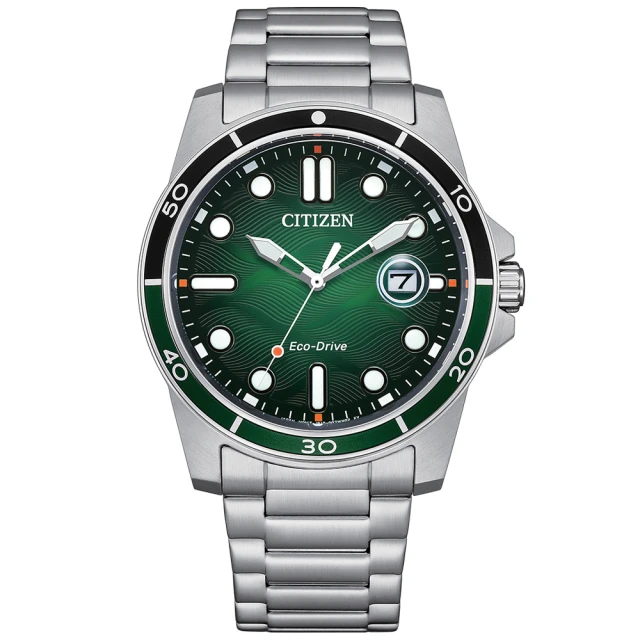 CITIZEN 星辰CITIZEN 星辰 GENTS系列 水波紋時尚光動能腕錶/綠面41.5mm(AT8267-86X)