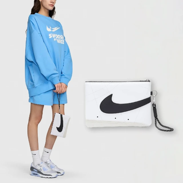 NIKE 耐吉 錢包 Icon Blazer Wristlet 白 黑 皮革 手腕包 隨身包 小包 大勾勾(N100994910-2OS)