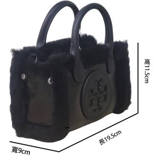 【TORY BURCH】TB 新款 Mini Ella 黑色漆面羊毛托特 手提斜背包兩用(暖冬毛毛包/贈原廠防塵袋紙袋雙11)