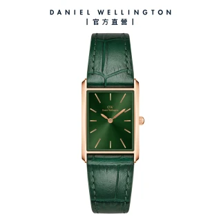 【Daniel Wellington】DW 手錶 Bound 32x22mm 摩登伯朗大道綠皮革方錶-綠錶盤(玫瑰金框)