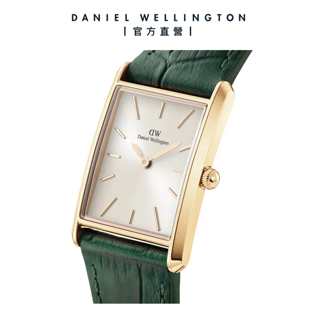 【Daniel Wellington】DW 手錶 Bound 32x22mm 摩登伯朗大道綠皮革方錶-香檳金錶盤(香檳金框)