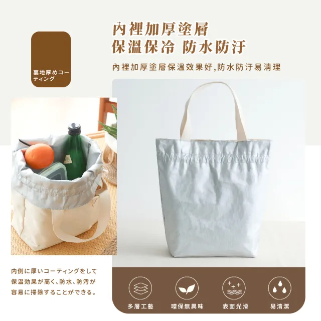 【簡約文青】日系大容量手提抽繩束口便當袋(防水防污 帆布袋 午餐袋 環保袋 保溫 保冷 野餐 露營 學生)