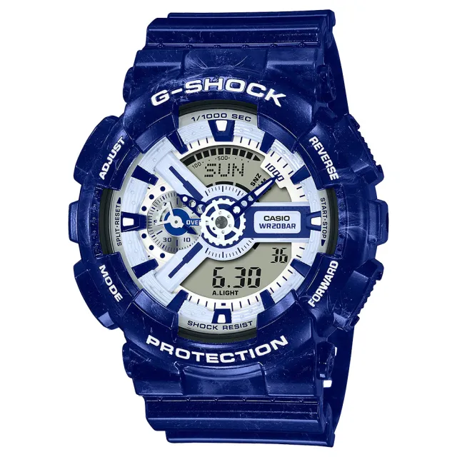 【CASIO 卡西歐】G-SHOCK 青花瓷系列 雙顯手錶(GA-110BWP-2A)