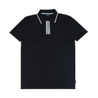 【Paul Smith】PAUL SMITH標籤LOGO條紋設計領口純棉短袖POLO衫(男款/深藍)