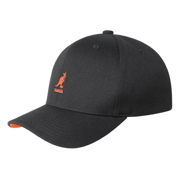 【KANGOL】WOOL FLEXFIT 棒球帽(黑色橘袋鼠)