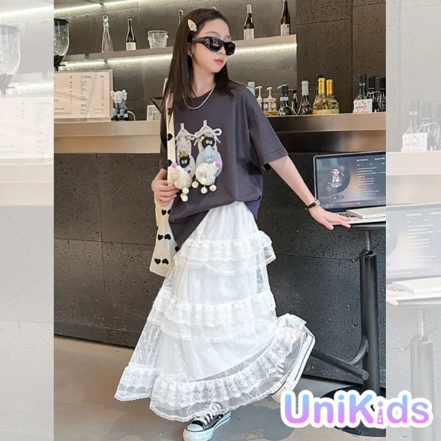 【UniKids】中大童裝短袖T恤  萌趣小羊設計感上衣 女大童裝 CVYF018(上衣)