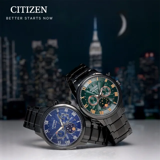 【CITIZEN 星辰】光動能月相手錶 夜空藍 520禮物 送禮 男錶(AP1055-87L)