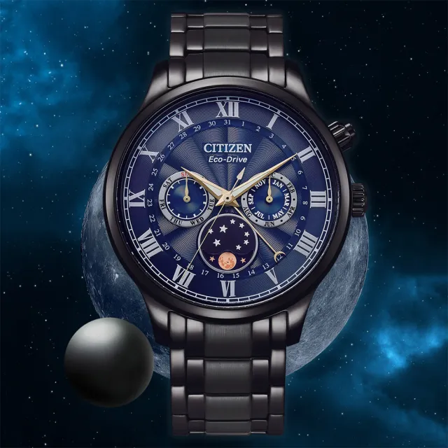 【CITIZEN 星辰】光動能月相手錶 夜空藍 520禮物 送禮 男錶(AP1055-87L)