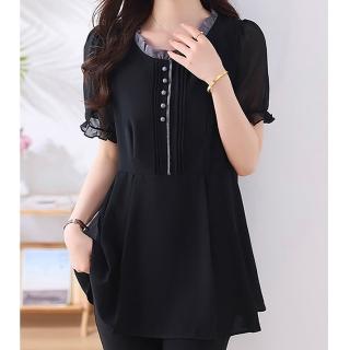 【麗質達人】5106黑色假二件上衣-AA(L-5XL)