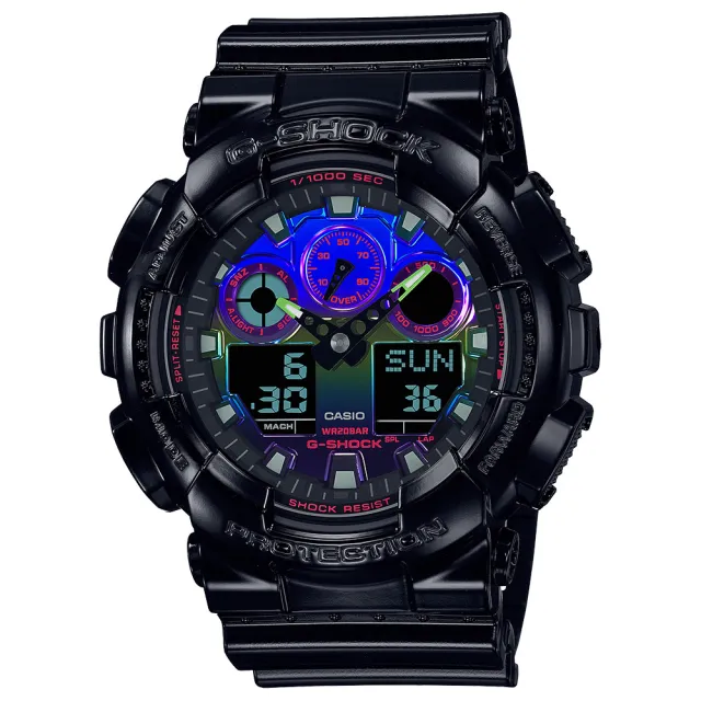 【CASIO 卡西歐】G-SHOCK AI 探索虛擬彩虹系列雙顯手錶(GA-100RGB-1A)