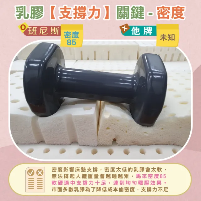 【班尼斯】單人3x6.2尺x7.5cm馬來西亞製天然乳膠床墊+一顆-工學枕(頂級雙面護膜高純度95)