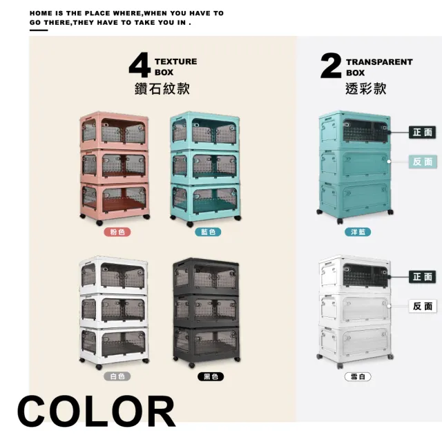 【ONE HOUSE】50寬 129L鑽石五開門萬向輪摺疊收納櫃/收納箱-木蓋款三層(2組)