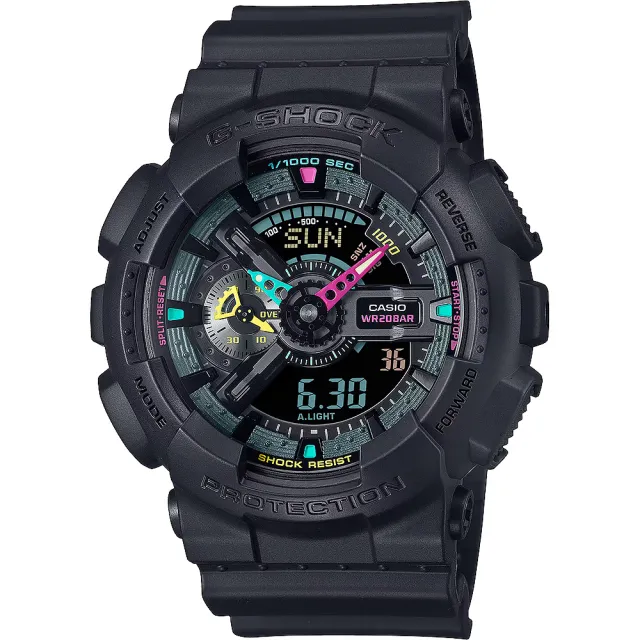 【CASIO 卡西歐】G-SHOCK 虛擬世界 霓虹科幻雙顯手錶 過年送禮 禮物 推薦(GA-110MF-1A)
