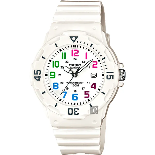 【CASIO 卡西歐】學生錶  迷你運動風指針手錶-彩色x白 考試手錶 送禮 禮物 推薦(LRW-200H-7BVDF)