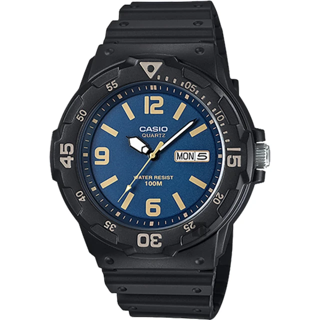 【CASIO 卡西歐】學生錶 DIVER LOOK 潛水運動風手錶-藍x黑/47.9mm 考試手錶(MRW-200H-2B3)