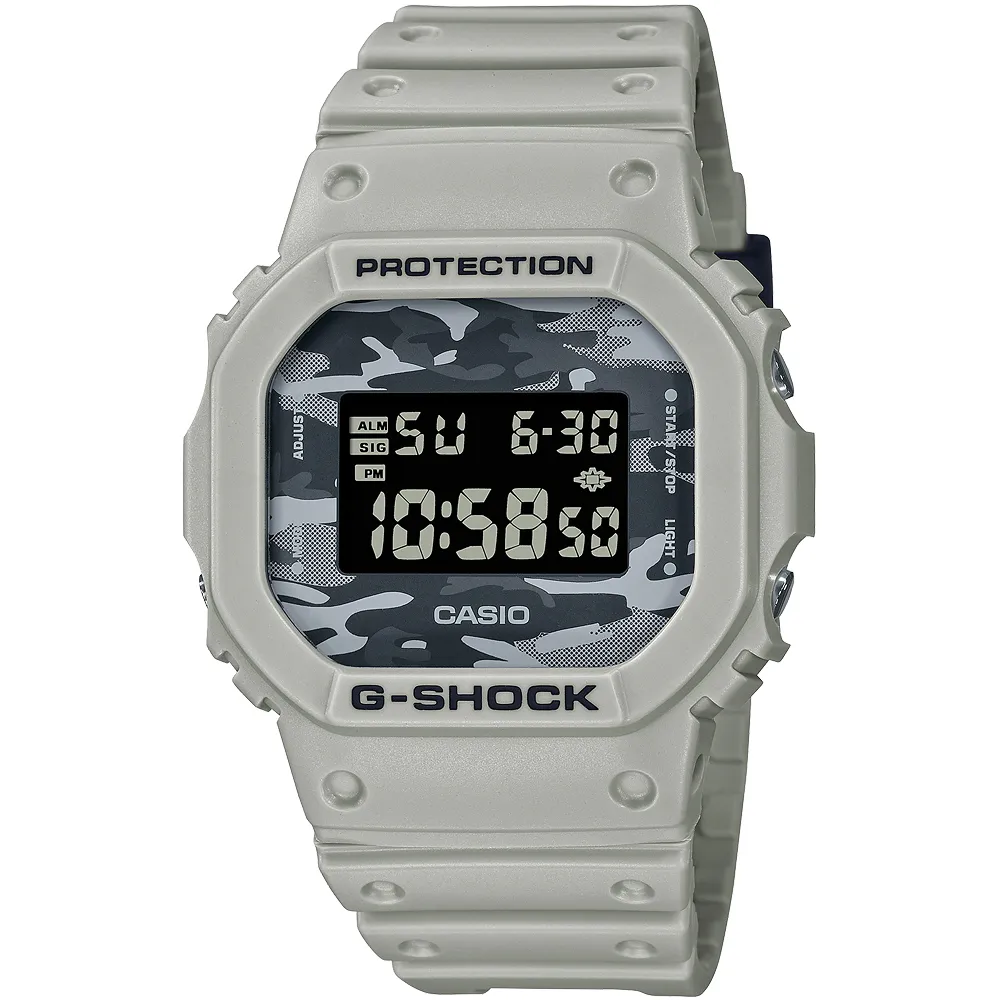 【CASIO 卡西歐】G-SHOCK 城市迷彩 計時電子錶-灰 開學(DW-5600CA-8)