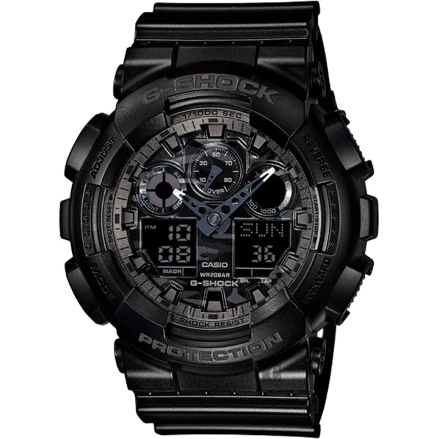 【CASIO 卡西歐】G-SHOCK 迷彩軍式風格雙顯手錶 開學(GA-100CF-1A)