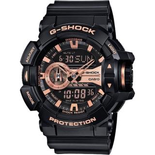 【CASIO 卡西歐】G-SHOCK 金屬系雙顯手錶-玫瑰金x黑 送禮 禮物 推薦(GA-400GB-1A4)