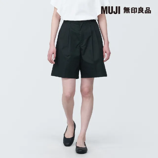 【MUJI 無印良品】女聚酯纖維混彈性打褶五分褲(共3色)