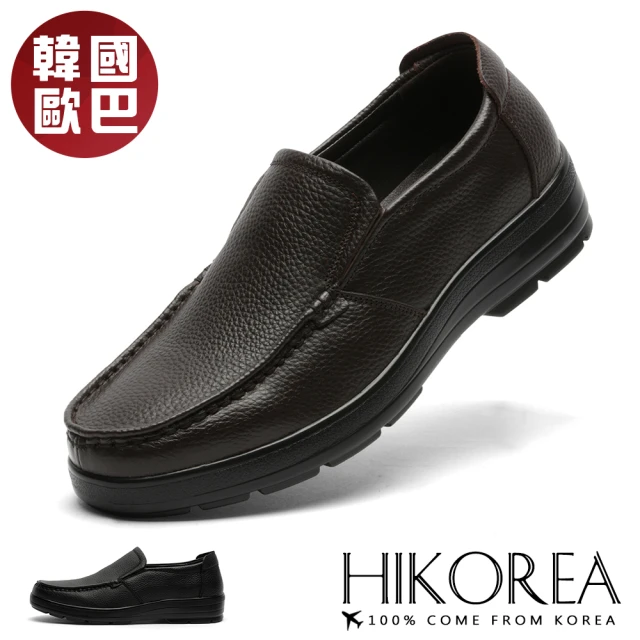 HIKOREA 韓國空運。必買美鞋3.5CM免綁帶厚底男款皮鞋(73-0462-二色/現+預)