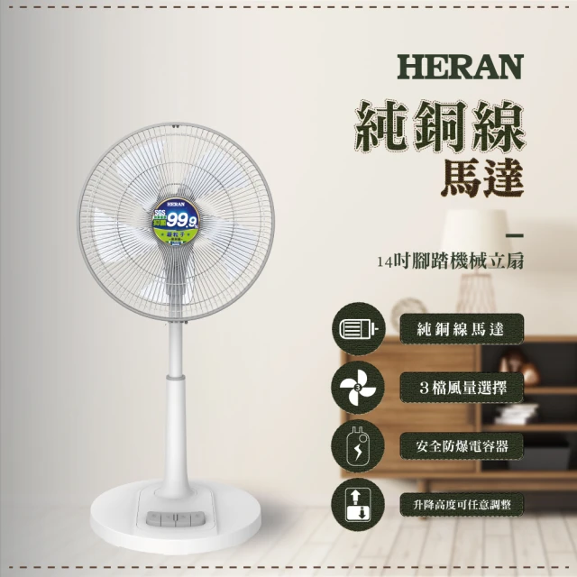 HERAN 禾聯 14吋奈米銀抑菌機械式電風扇(HAF-14AH56AG)