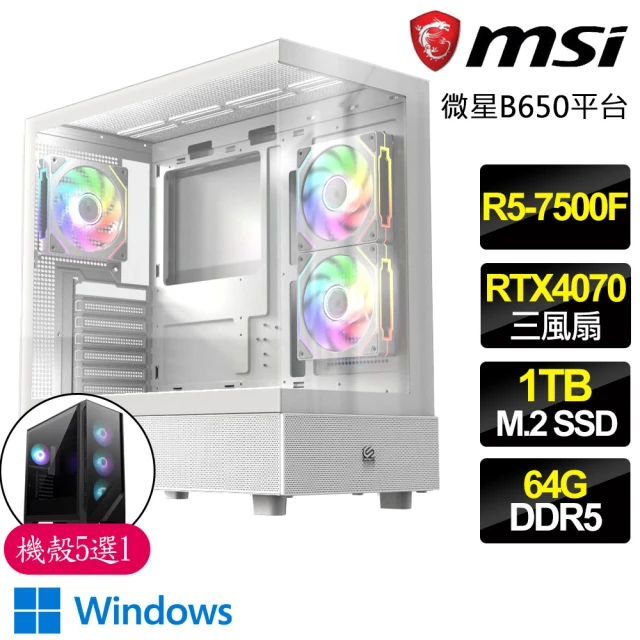 微星平台 R5六核 Geforce RTX4070 3X WiN11P{賞金戰}電競電腦(R5-7500F/B650/64G D5/1TB)