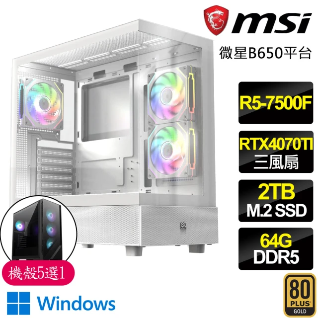 微星平台 R5六核 Geforce RTX4070TI WiN11P{春天}電競電腦(R5-7500F/B650/64G D5/2TB)