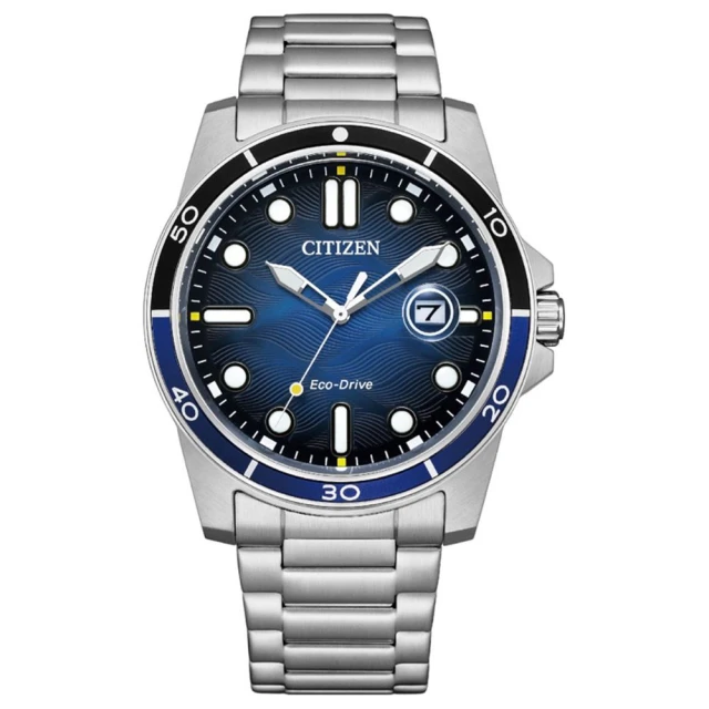 CITIZEN 星辰 官方授權C1 時尚光動能水波紋手錶-藍面-41.5mm-贈高檔6入收藏盒(AW1810-85L)