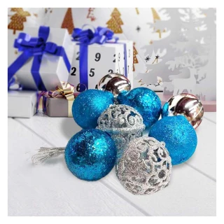 【摩達客】聖誕60mm/6cm冰雪藍銀系16入吊飾組/聖誕樹裝飾球飾掛飾