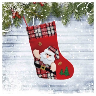 【摩達客】17吋可愛蘇格蘭紅格紋造型聖誕襪(聖誕老公公款)