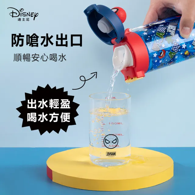 【Disney 迪士尼】3D公仔造型Tritan輕便尼龍提帶兒童彈蓋直飲水壺 - 530ml(蜘蛛人/草莓熊/米奇/米妮)