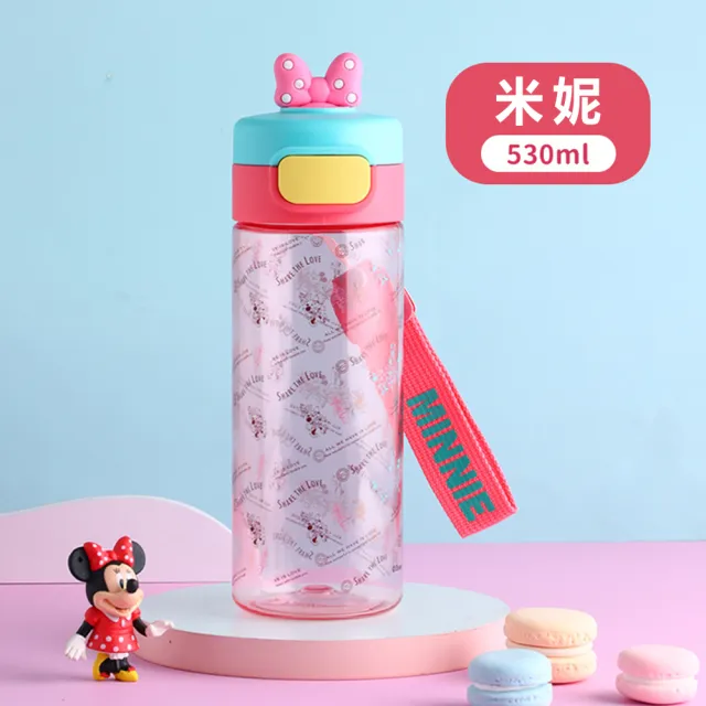 【Disney 迪士尼】3D公仔造型Tritan輕便尼龍提帶兒童彈蓋直飲水壺 - 530ml(蜘蛛人/草莓熊/米奇/米妮)