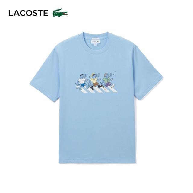 【LACOSTE】中性款-俏皮三隻鱷魚印花短袖T恤(藍色)