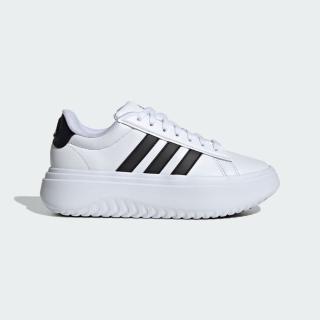 【adidas 愛迪達】GRAND COURT 休閒鞋 女鞋 白 黑 厚底 增高 小白鞋(IE1092)