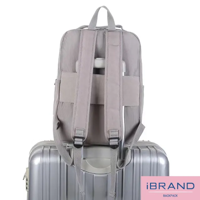 【iBrand】雙11 輕盈防潑水素色雙拉鍊尼龍後背包-大(防水包 多色任選)