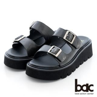 【bac】時髦復古擦色雙扣後底涼拖鞋(黑色)