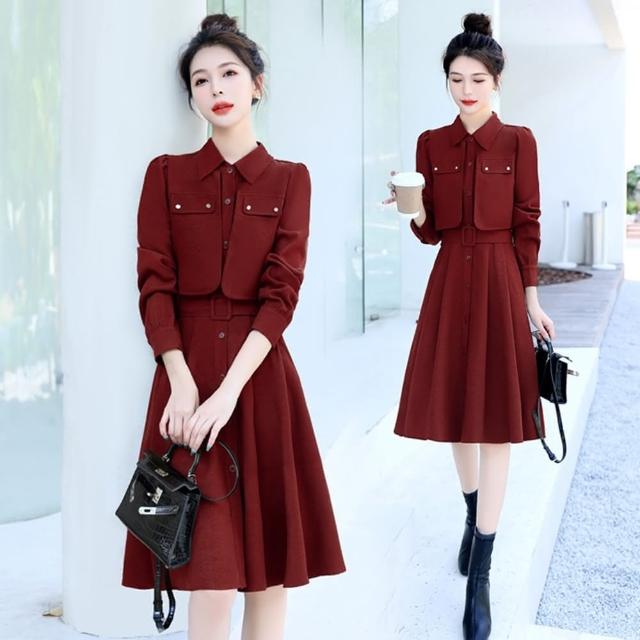 【巴黎精品】現貨+預購 洋裝連身長裙(簡約拼接假兩件連衣女裙子3色v1ba138)